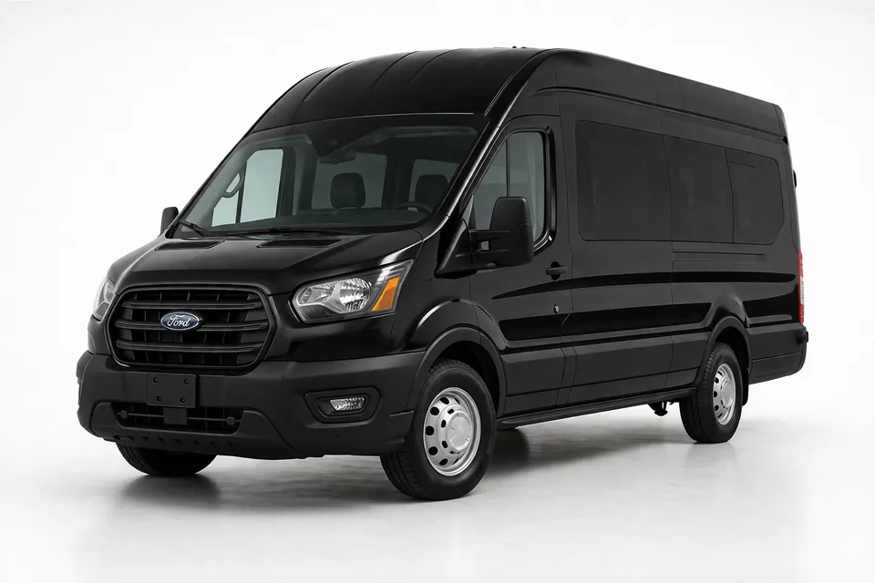Black Ford Transit passenger van